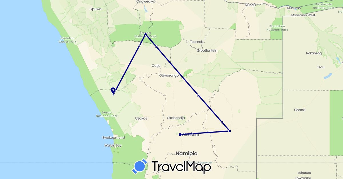 TravelMap itinerary: driving in Namibia (Africa)